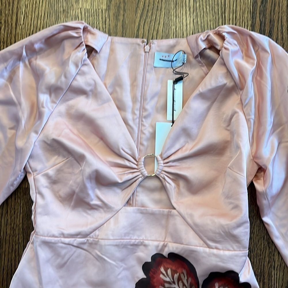 Significant Other size 10 $304 Long-Sleeve V-Neck Cutout Printed Mini Dress - Picture 9 of 12